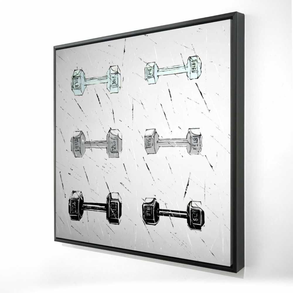 2081-3636-SP71 36 x 36 in. Dumbbells - Man Cave Gray Framed Canvas for Home Decor