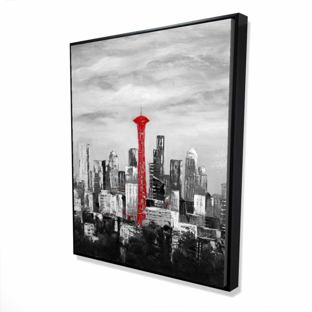 2081-6048-CI271 48 x 60 in. Space Needle in Red - Framed Canvas Decor - Cities Building