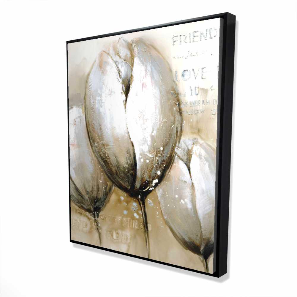 2081-6048-FL46 48 x 60 in. Three Tulips with Typography - Framed Canvas for Living Room