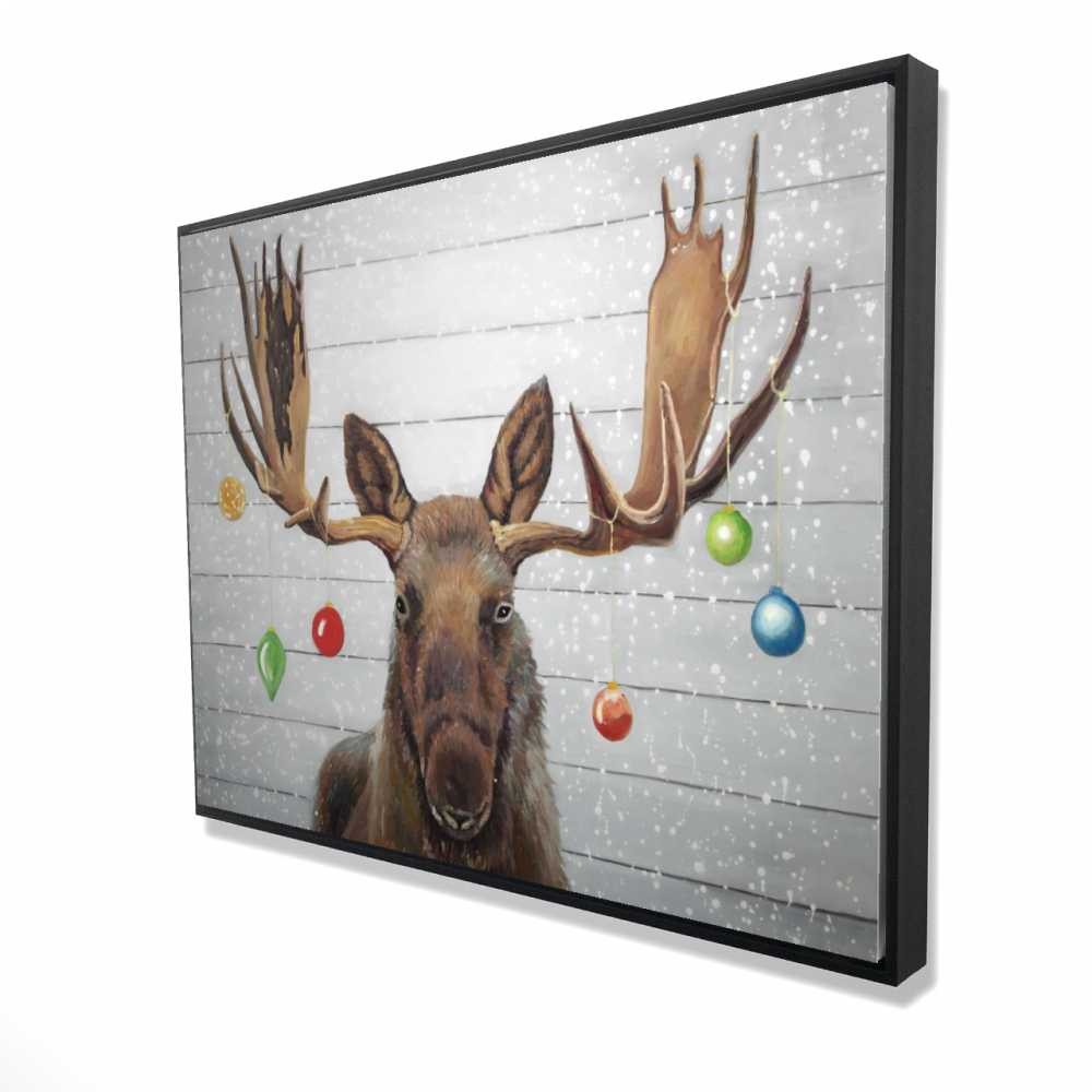 2081-3648-HO26 36 x 48 in. Moose Has Christmas Balls - Rustic Animals Framed Canvas