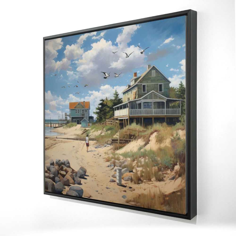 2081-3636-CO166 36 x 36 in. Beach Walk - Blue Coastal Framed Canvas for Home Decor