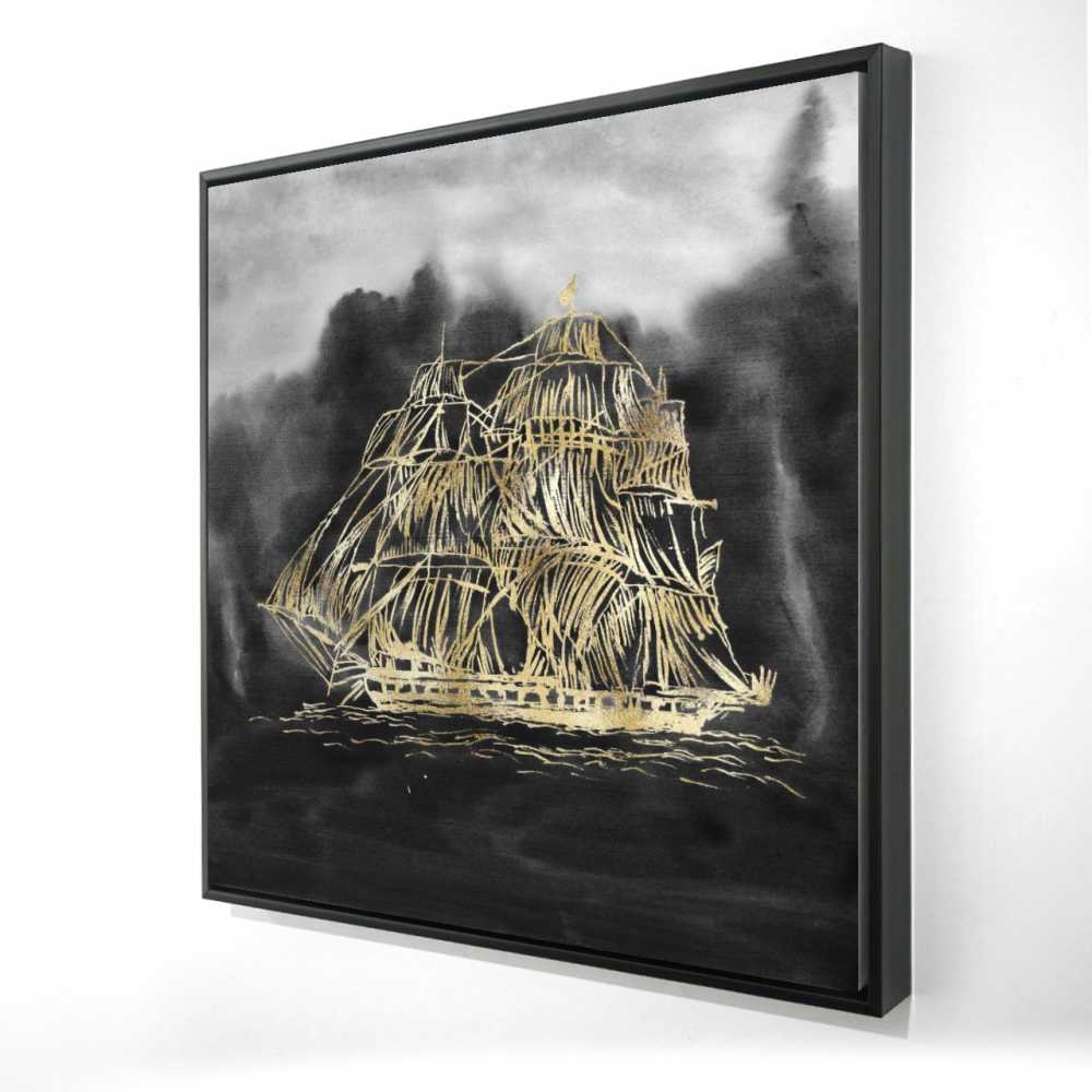 2081-3636-CO98-1 36 x 36 in. Old Sailing Ship Illustration - Coastal Framed Canvas Decor