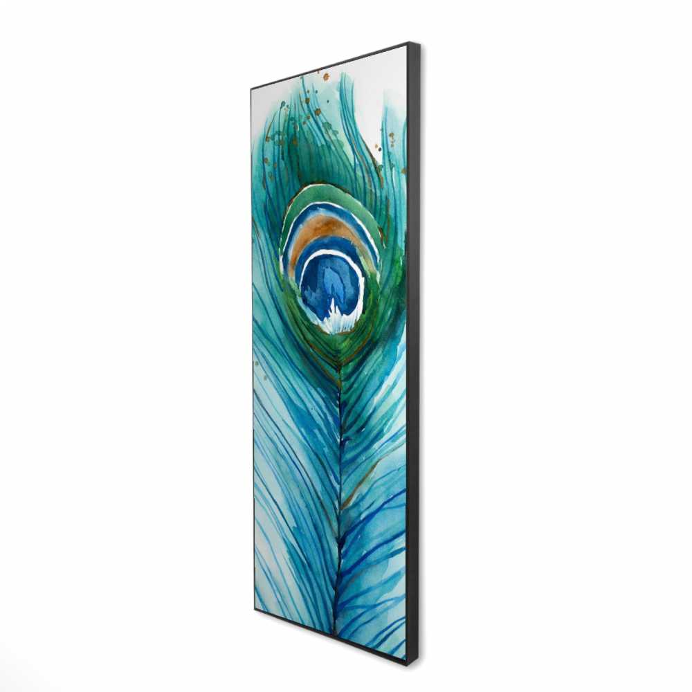 2081-6020-AN357 20 x 60 in. Long Peacock Feather - Blue Romantic Framed Canvas Art