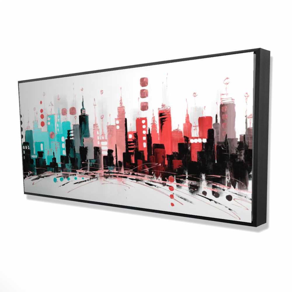 2081-2448-CI282-1 24 x 48 in. Colorful City with Rose Gold Lines - Turquoise Framed Canvas