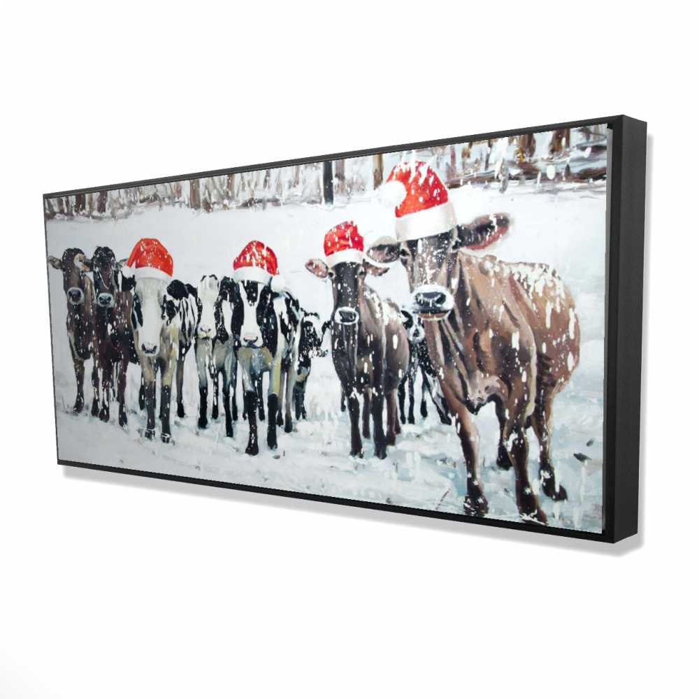 2081-2448-HO24 24 x 48 in. Curious Christmas Cows - White Holidays Framed Canvas Decor