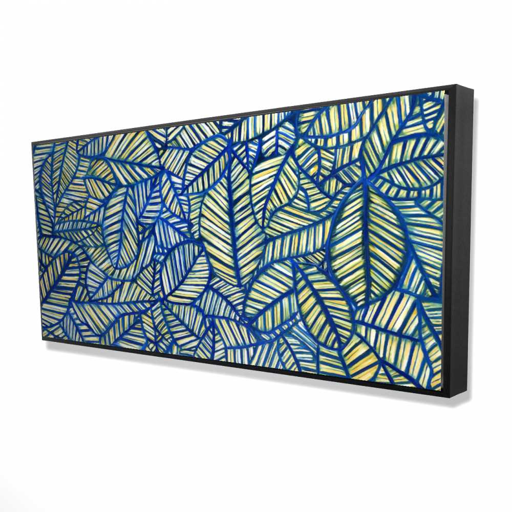 2081-2448-MI62 24 x 48 in. Blue Leaf Patterns - Illustrated Canvas for Home Decor