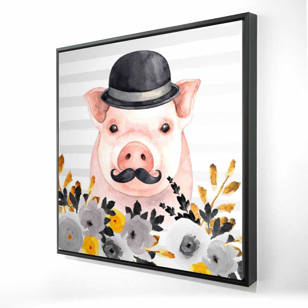 2081-3636-CH2 36 x 36 in. Small Detective Pig - Pink Bedroom Framed Canvas Decor