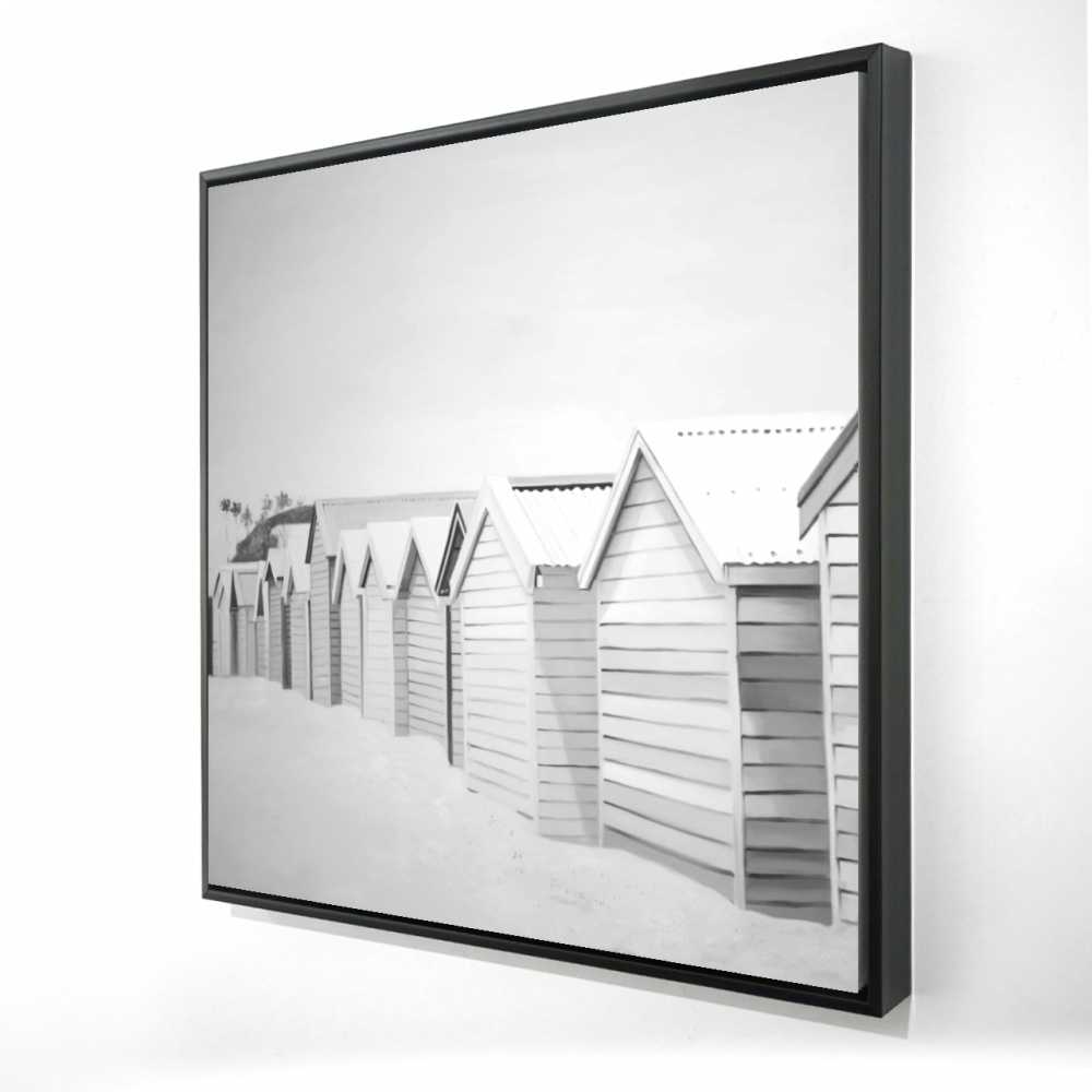 2081-3636-CO118 36 x 36 in. Beach Cabins - White Beach Framed Canvas for Home Decor