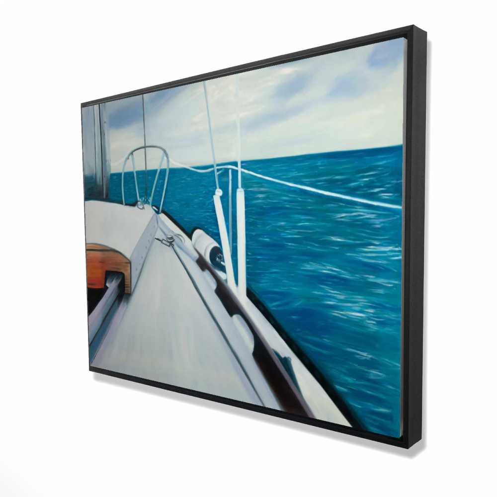 2081-3648-CO122 36 x 48 in. Sail on the Water - Blue Boat Framed Canvas Home Decor