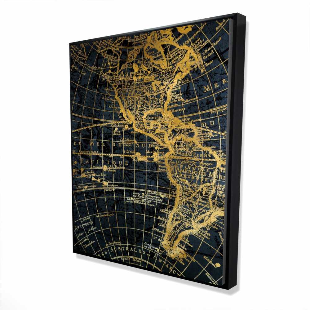 2081-6048-CI120 48 x 60 in. Blue & Marine World Map Globe - Framed Canvas