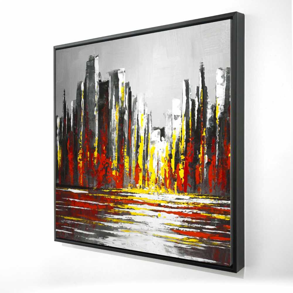 2081-2424-CI334 24 x 24 in. Abstract Red Skyline - Modern Office Framed Canvas Decor