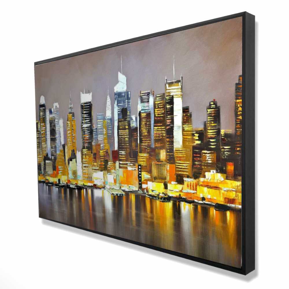 2081-2436-CI57-CR 24 x 36 in. Texturized Skyscrapers by Night - Brown Cities Framed Canvas