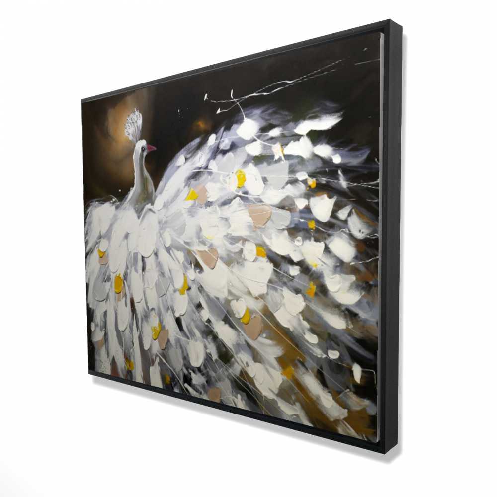 2081-4860-AN15 48 x 60 in. Abstract Peacock - Beige Feathers Framed Canvas Home Decor