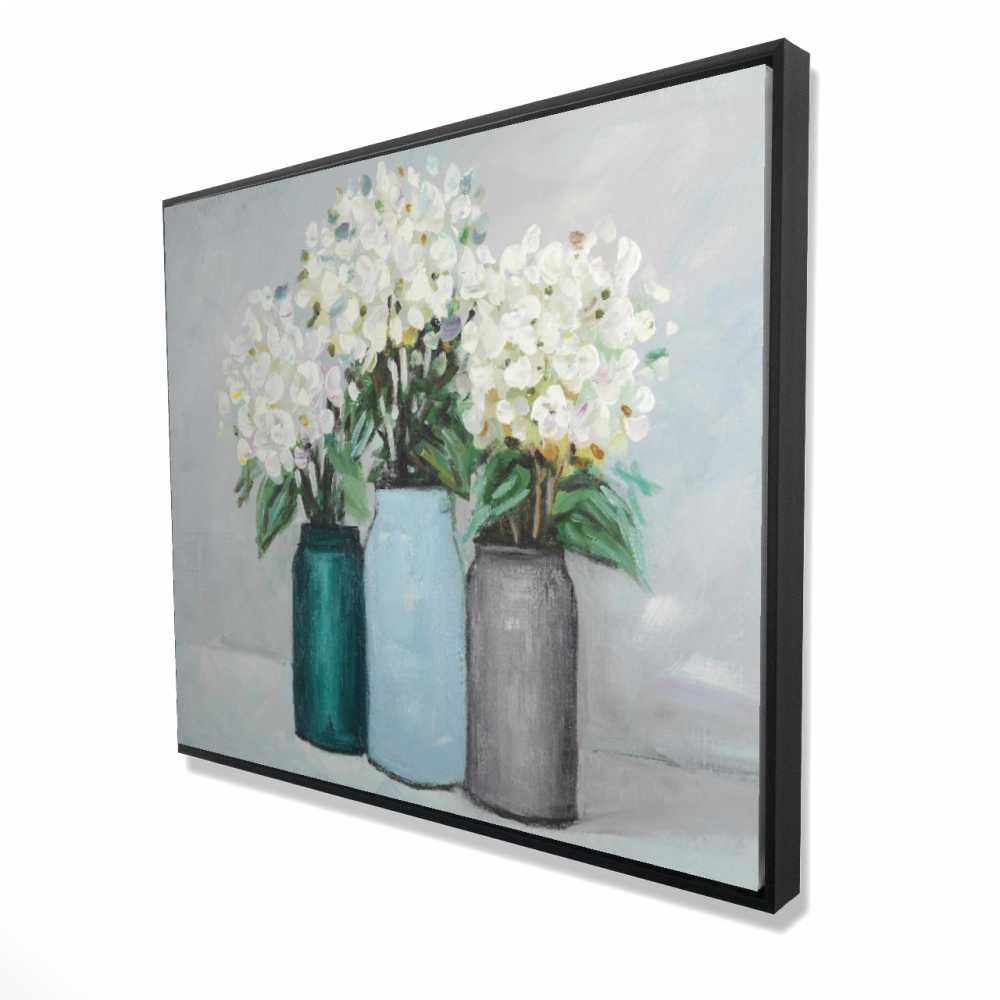 2081-4860-FL117 48 x 60 in. Hydrangea Flowers in Blue Vases - Framed Canvas Home Decor