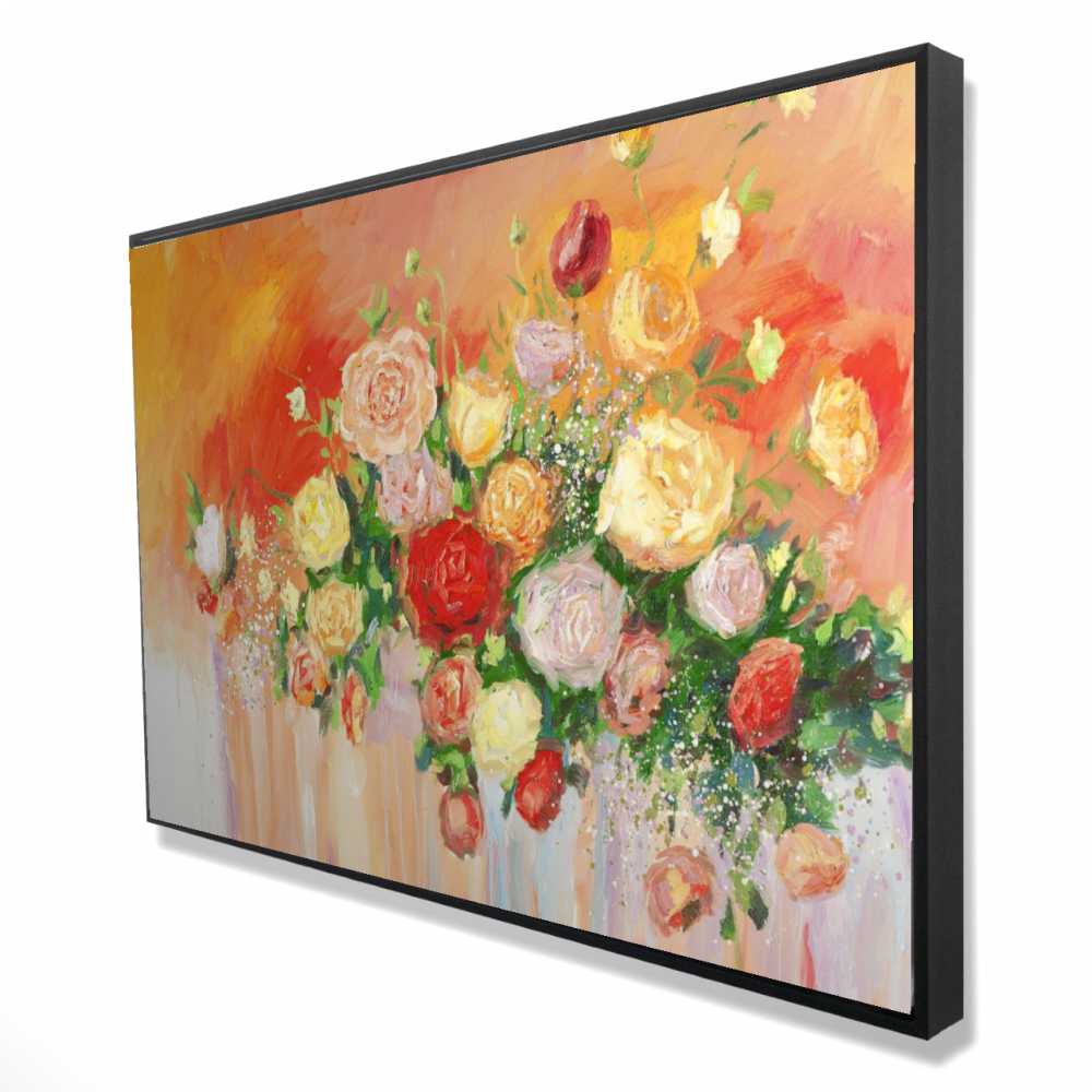 2081-2436-FL155 24 x 36 in. Bouquet of Multicolor Abstract Flowers - Orange Framed Canvas