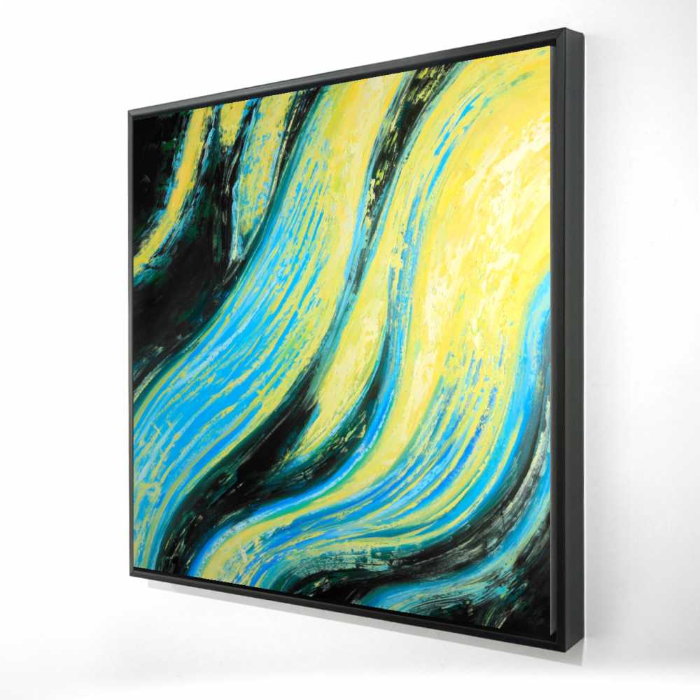 2081-3636-AB42 36 x 36 in. Wavy Magical Liquid - Abstract Yellow Framed Canvas Decor