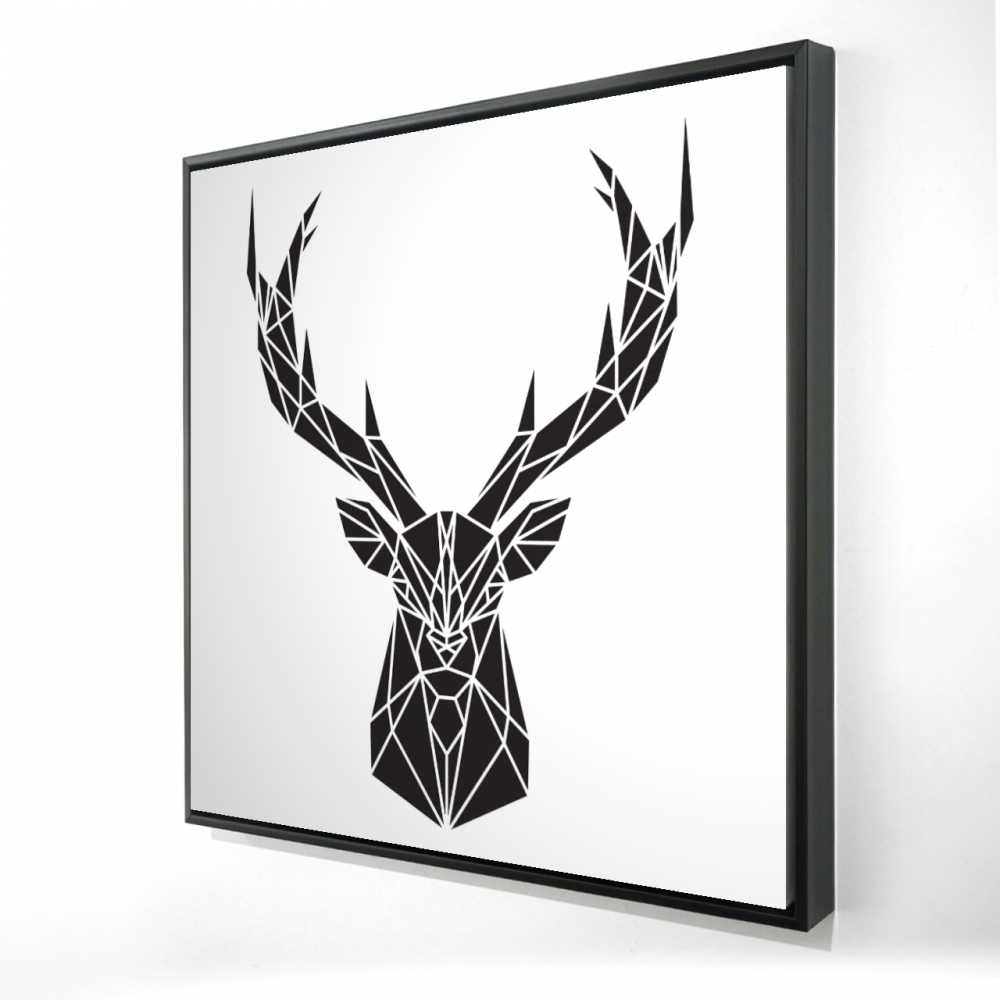 2081-3636-AN195 36 x 36 in. Geometric Deer Head - White Framed Canvas Home Decor