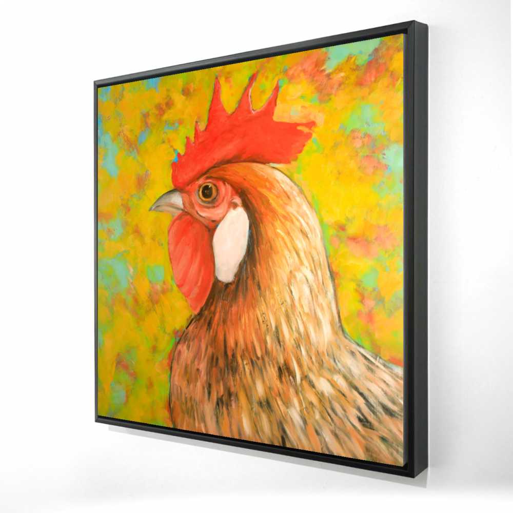 2081-3636-AN264 36 x 36 in. Colorful Chicken - Yellow Kitchen Framed Canvas