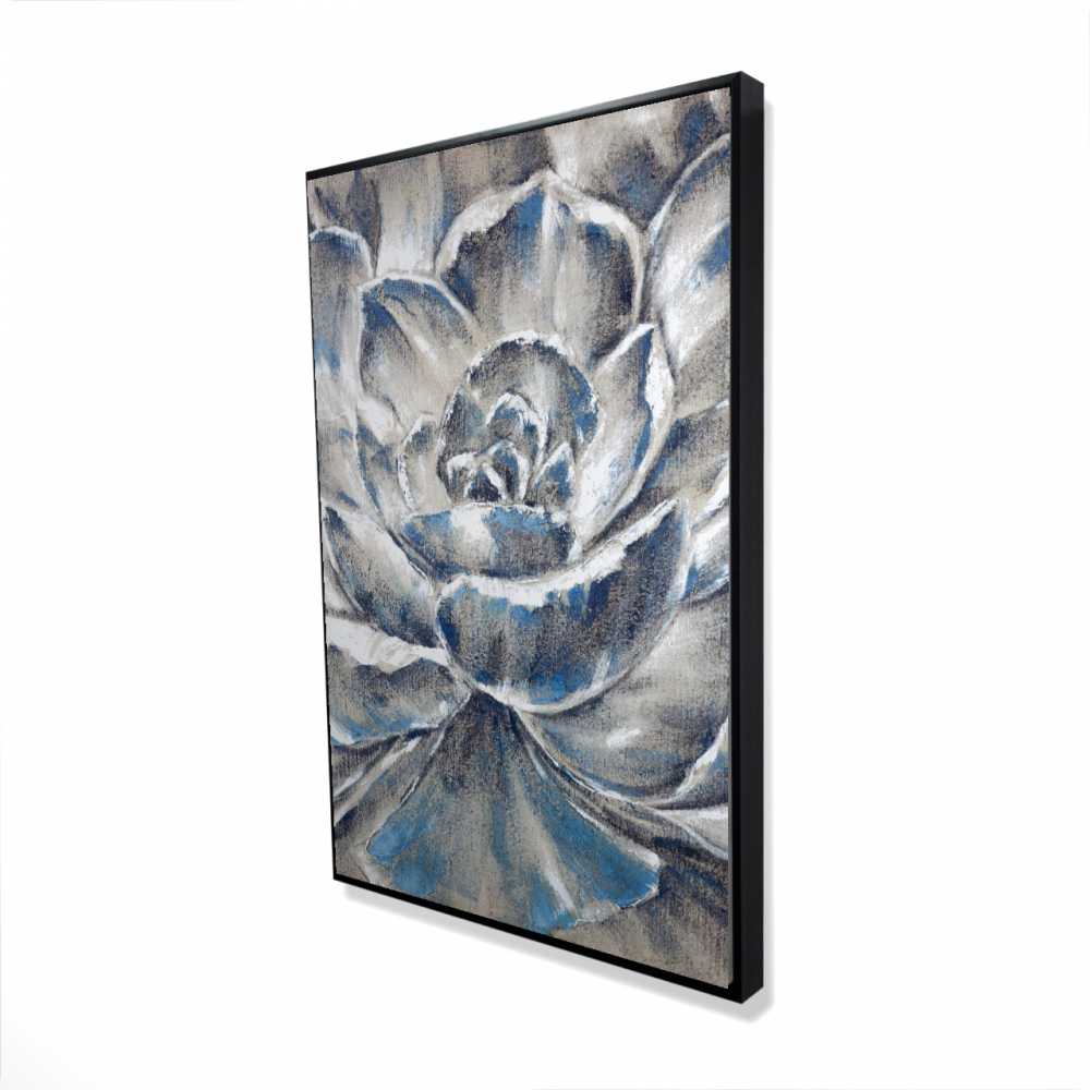 2081-3624-FL94 24 x 36 in. Gray & Blue Flower - Framed Canvas for Office Decor