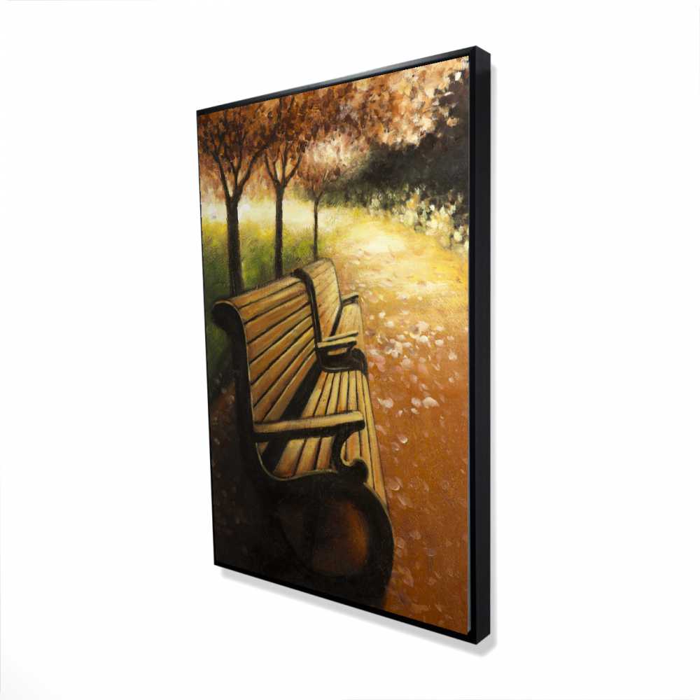 2081-3624-LA35 24 x 36 in. Park Bench on a Fall Day - Contemporary Trees Framed Canvas