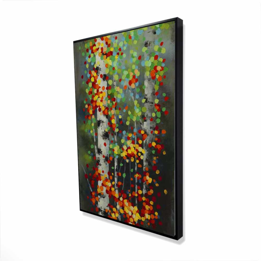 2081-3624-LA55 24 x 36 in. Colorful Dotted Leaves Birches - Framed Canvas