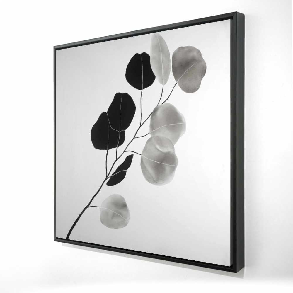 2081-3636-FL211 36 x 36 in. Grayscale Branch with Round Shape Leaves - Framed Canvas