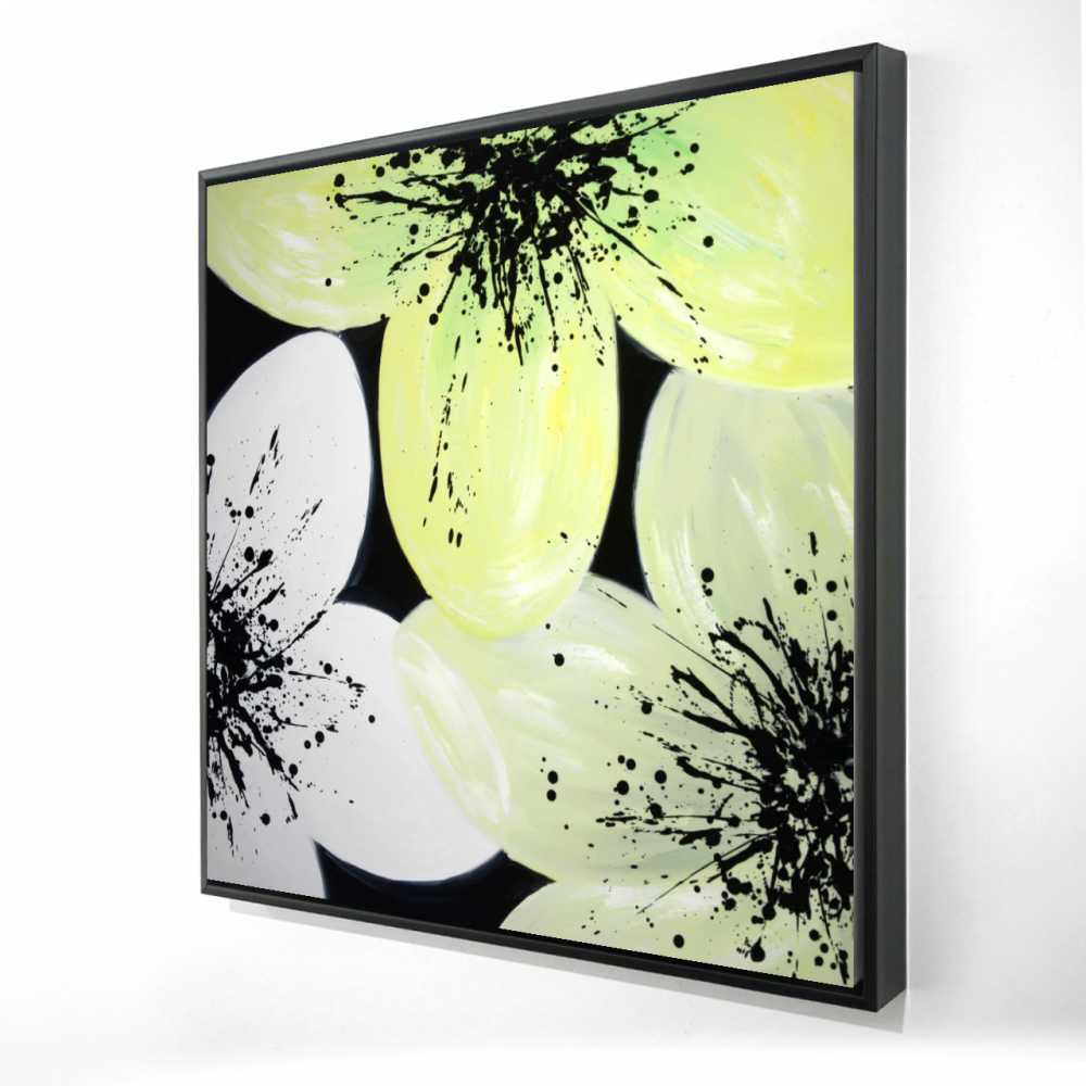 2081-3636-FL235 36 x 36 in. White & Yellow Petals - Romantic Framed Canvas
