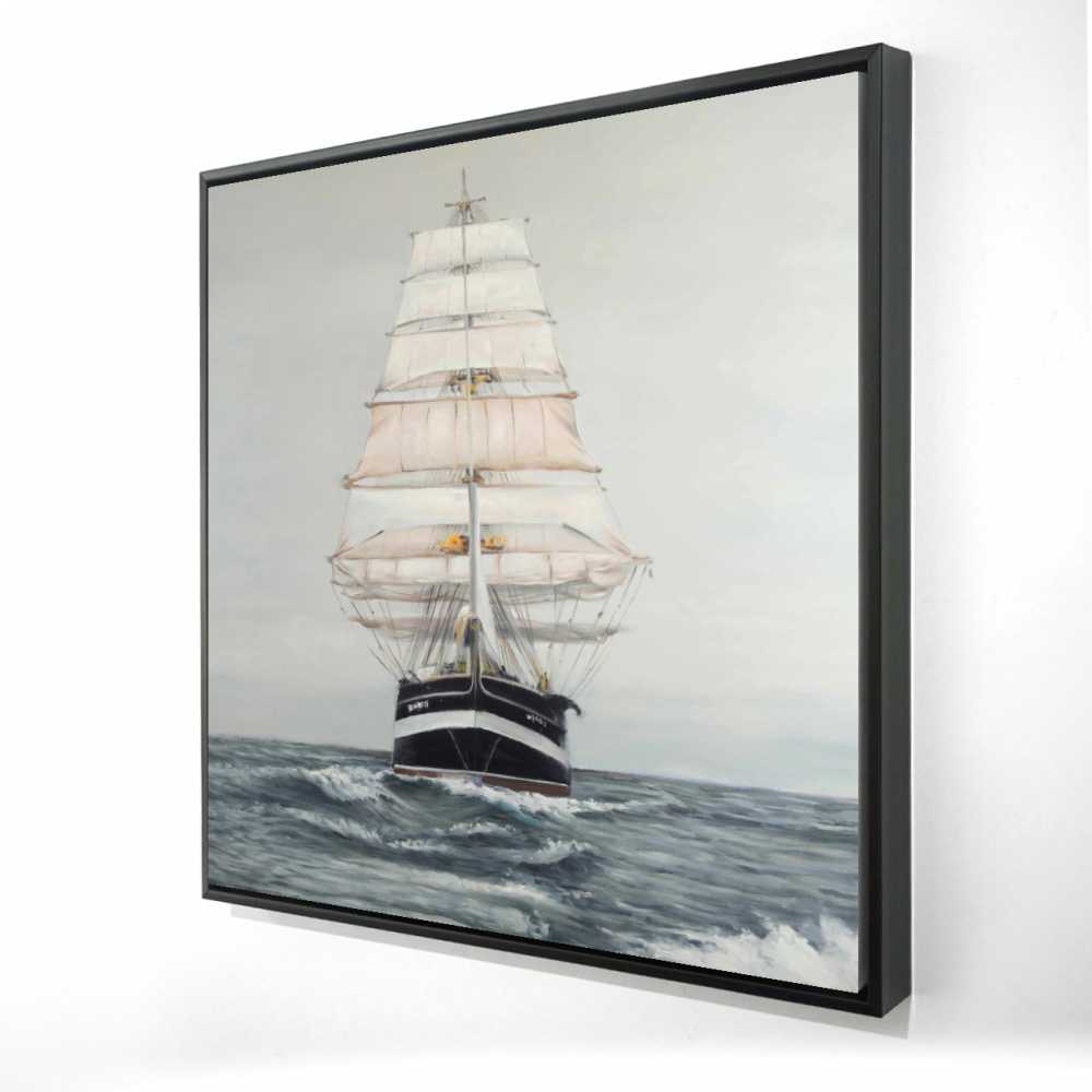 2081-3636-CO87 36 x 36 in. Ship Gently Sailing by A Cloudy Day - Marine Framed Canvas
