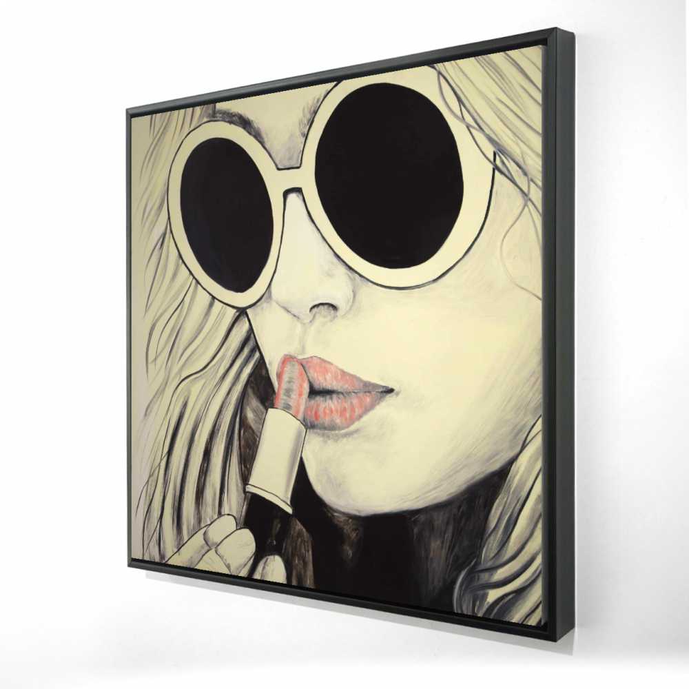 2081-3636-FI72 36 x 36 in. Pink Lips - Beige Modern Framed Canvas for Home Decor