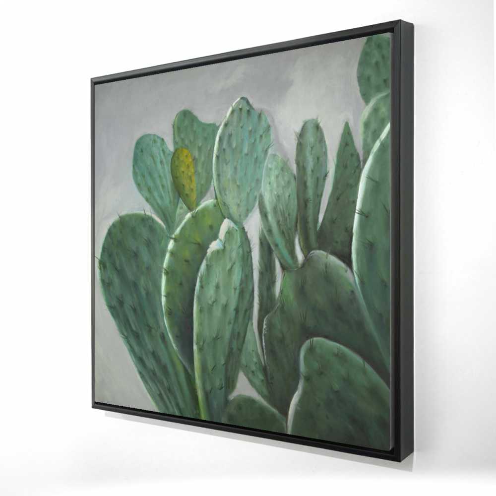2081-3636-FL139 36 x 36 in. Paddle Cactus - Gray Floral Botanical Framed Canvas Decor