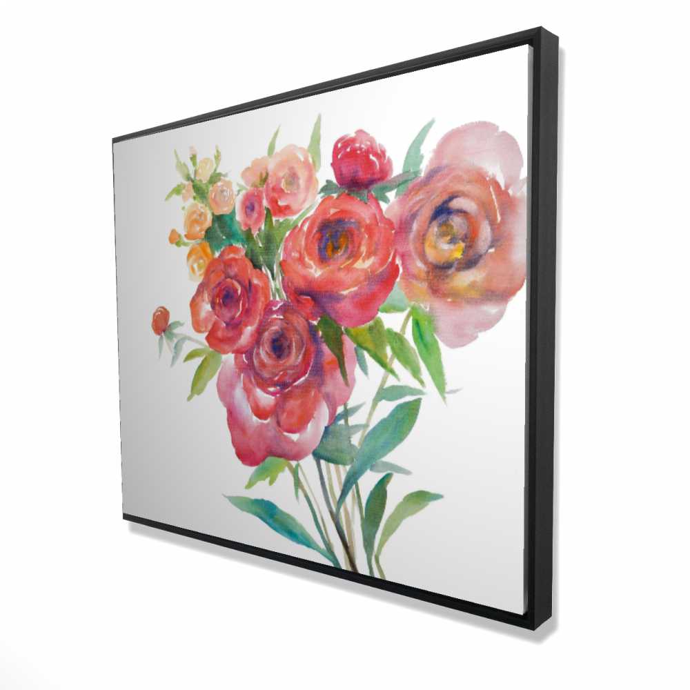 2081-4860-FL156 48 x 60 in. Watercolor Bouquet of Flowers - Botanical Pink Framed Canvas