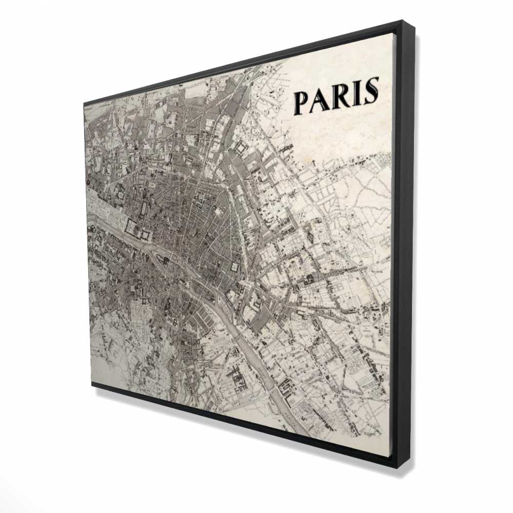 2081-4860-TV1 48 x 60 in. Paris Satellite View Blue Prints Framed Canvas Home Decor