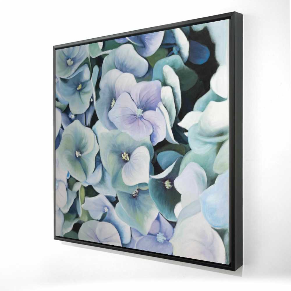 2081-3636-FL147 36 x 36 in. Hydrangea Plant - Green Hyperrealist Framed Canvas Decor