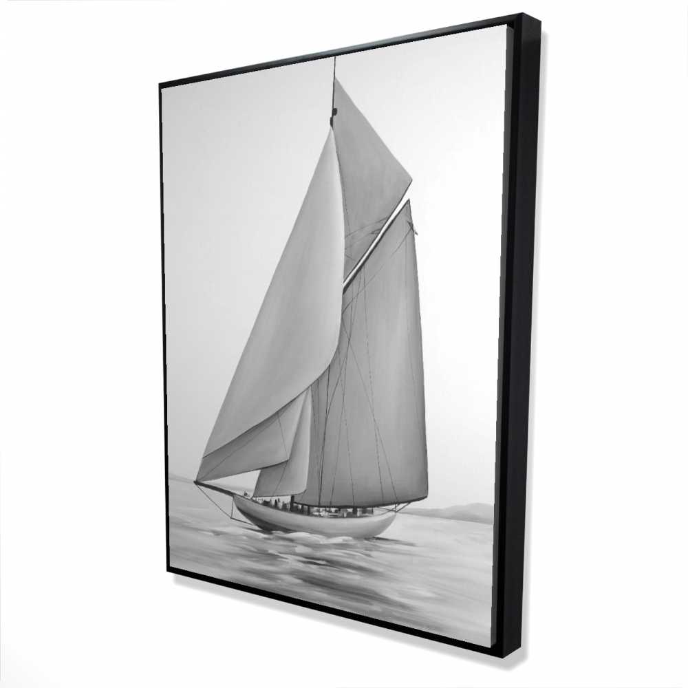 2081-4836-CO74 36 x 48 in. Vintage Sailing Ship - Black & White Framed Canvas Decor
