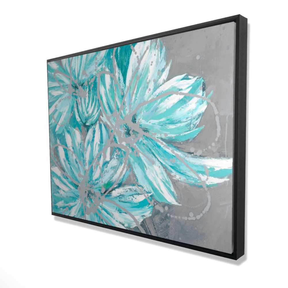 2081-3648-FL152 36 x 48 in. Three Little Abstract Blue Flowers - Contemporary Framed Canvas