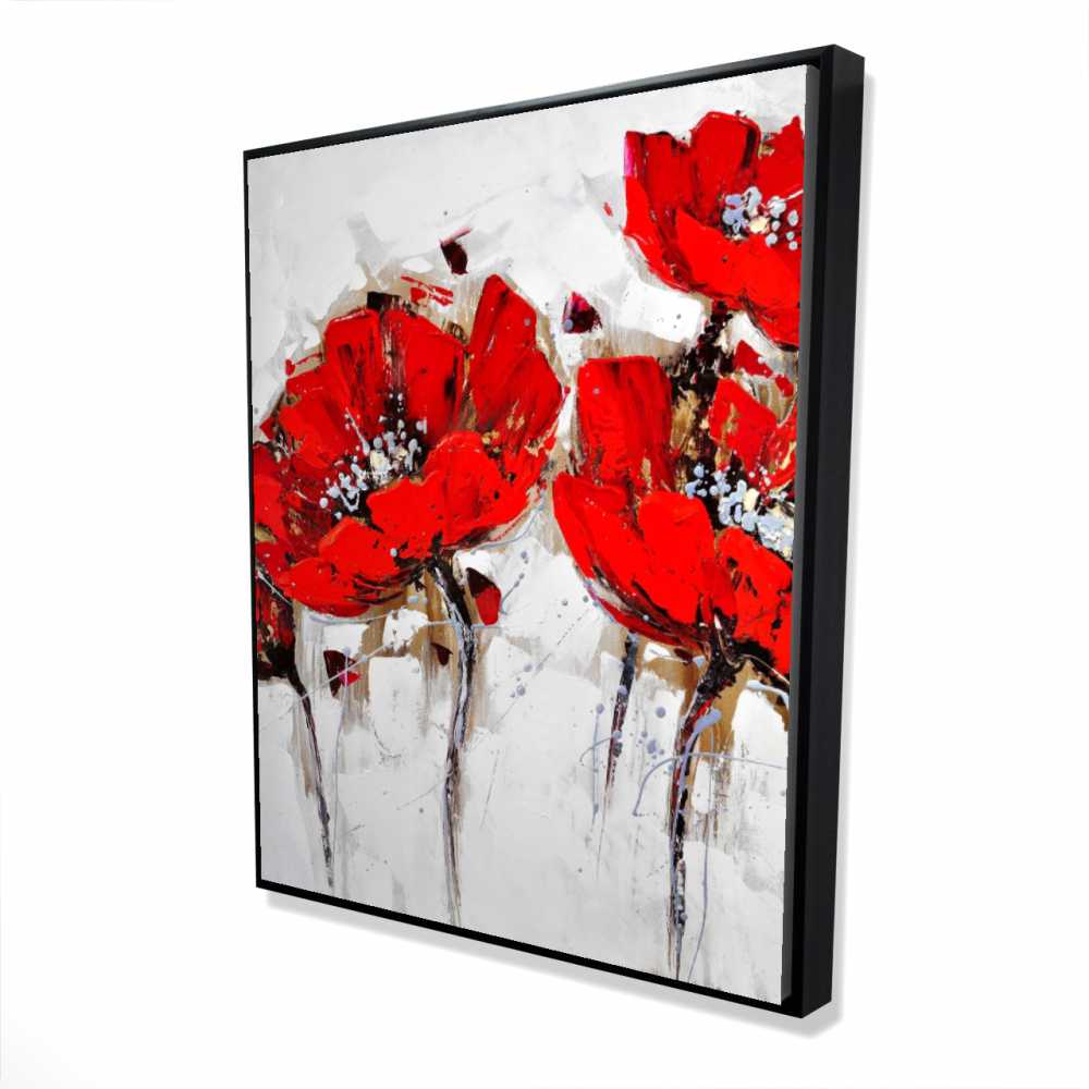 2081-6048-FL20 48 x 60 in. Red Poppies with Texture - Contemporary Framed Canvas Decor