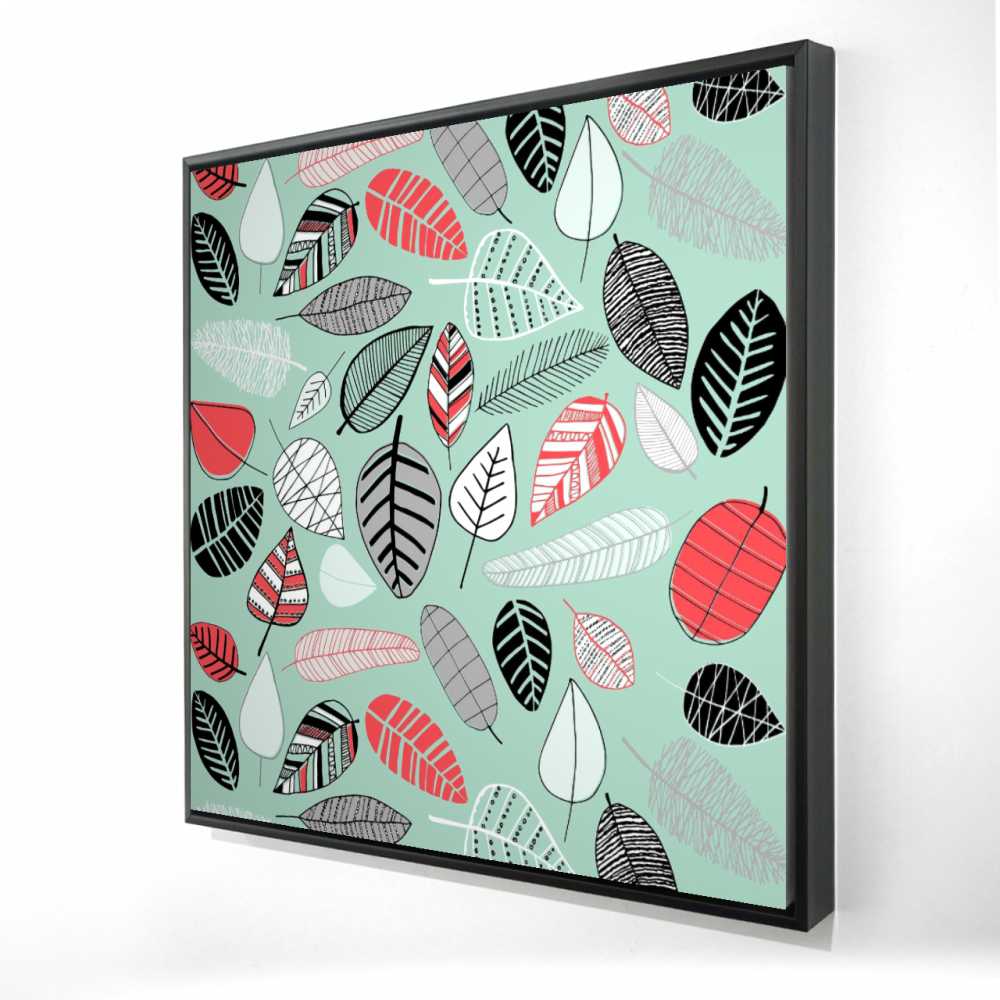 2081-3636-MI73 36 x 36 in. Turquoise Leaf Patterns - Framed Canvas for Bedroom Decor