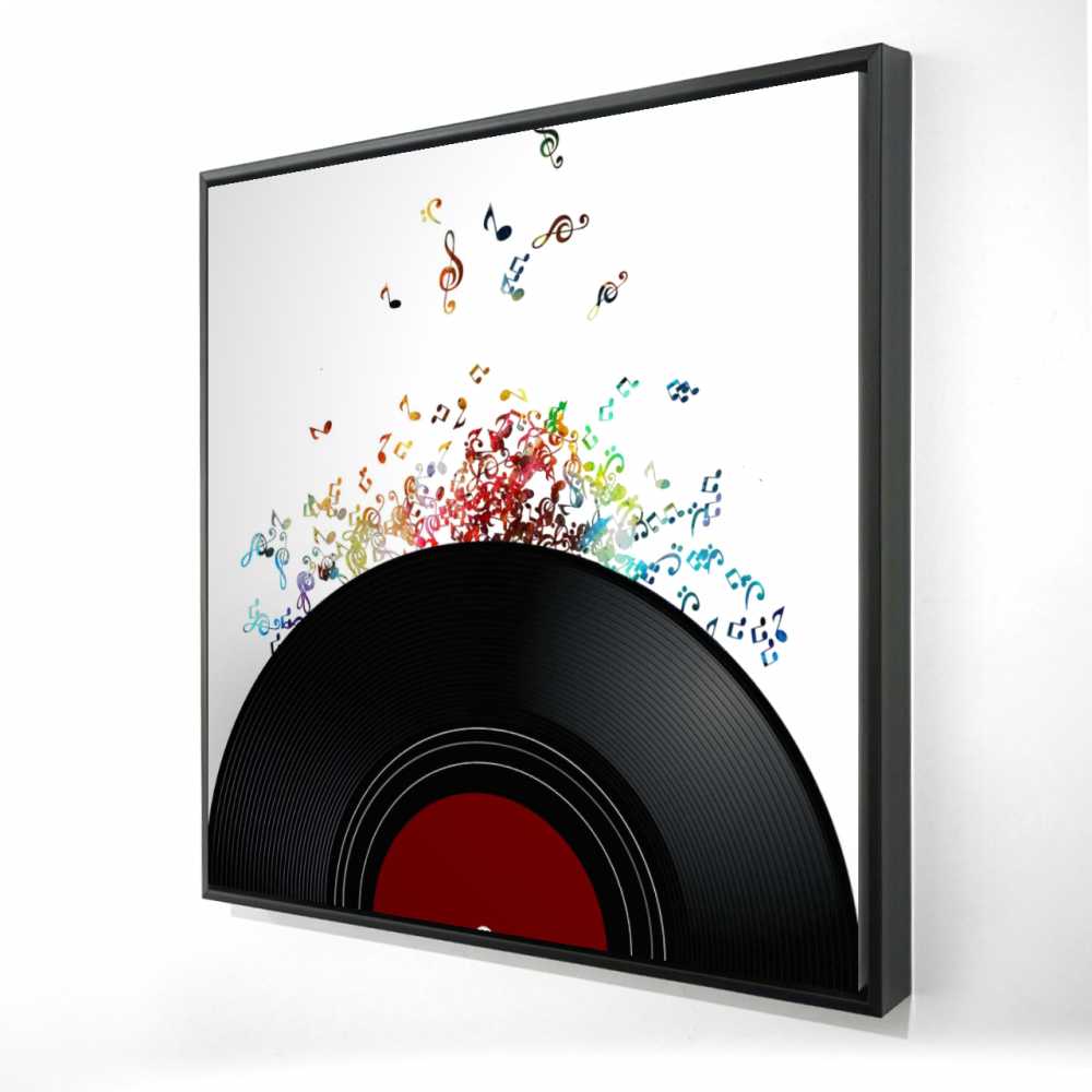 2081-3636-MU16 36 x 36 in. Notes Escaping From A Vinyl Record - Black Framed Canvas Art