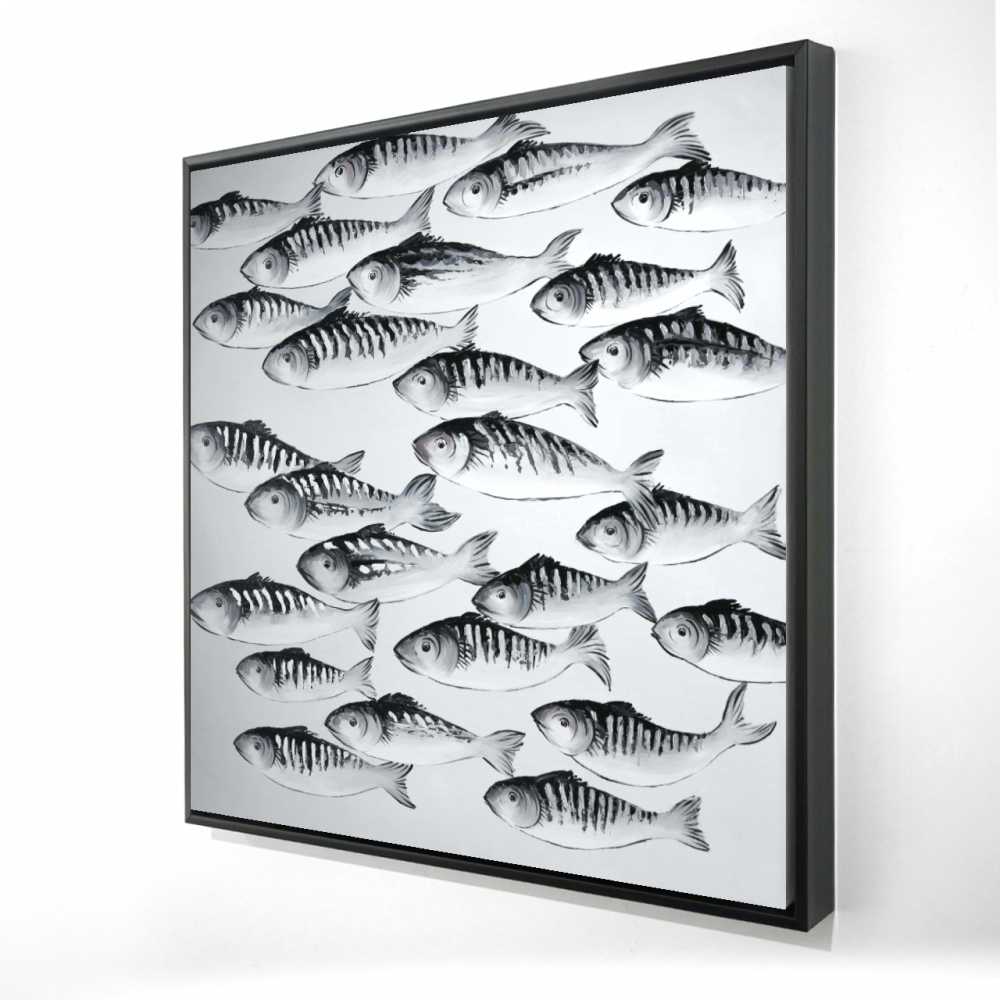 2081-3636-AN435 36 x 36 in. Gray School of Fish - Framed Canvas for Animal Bedroom Decor