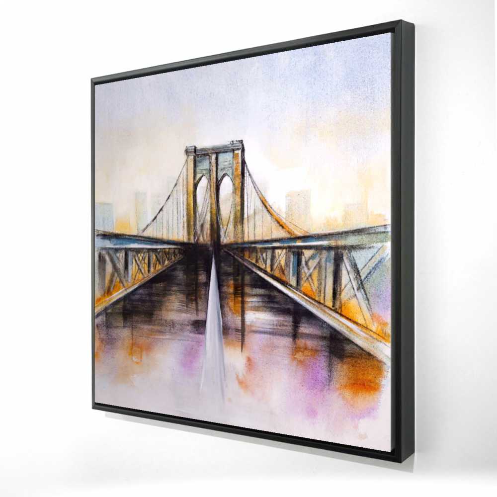 2081-3636-CI211 36 x 36 in. Colorful Brooklyn Bridge - Romantic Framed Canvas for Bedroom