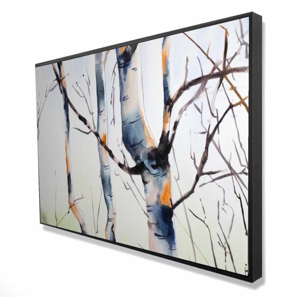 2081-2436-LA133 24 x 36 in. Three Small Birch Trees - Gray Landscapes Framed Canvas