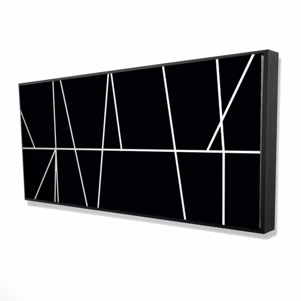 2081-2448-AB29 White Stripes on Black Background - Abstract Canvas Art - 24 x 48 in.