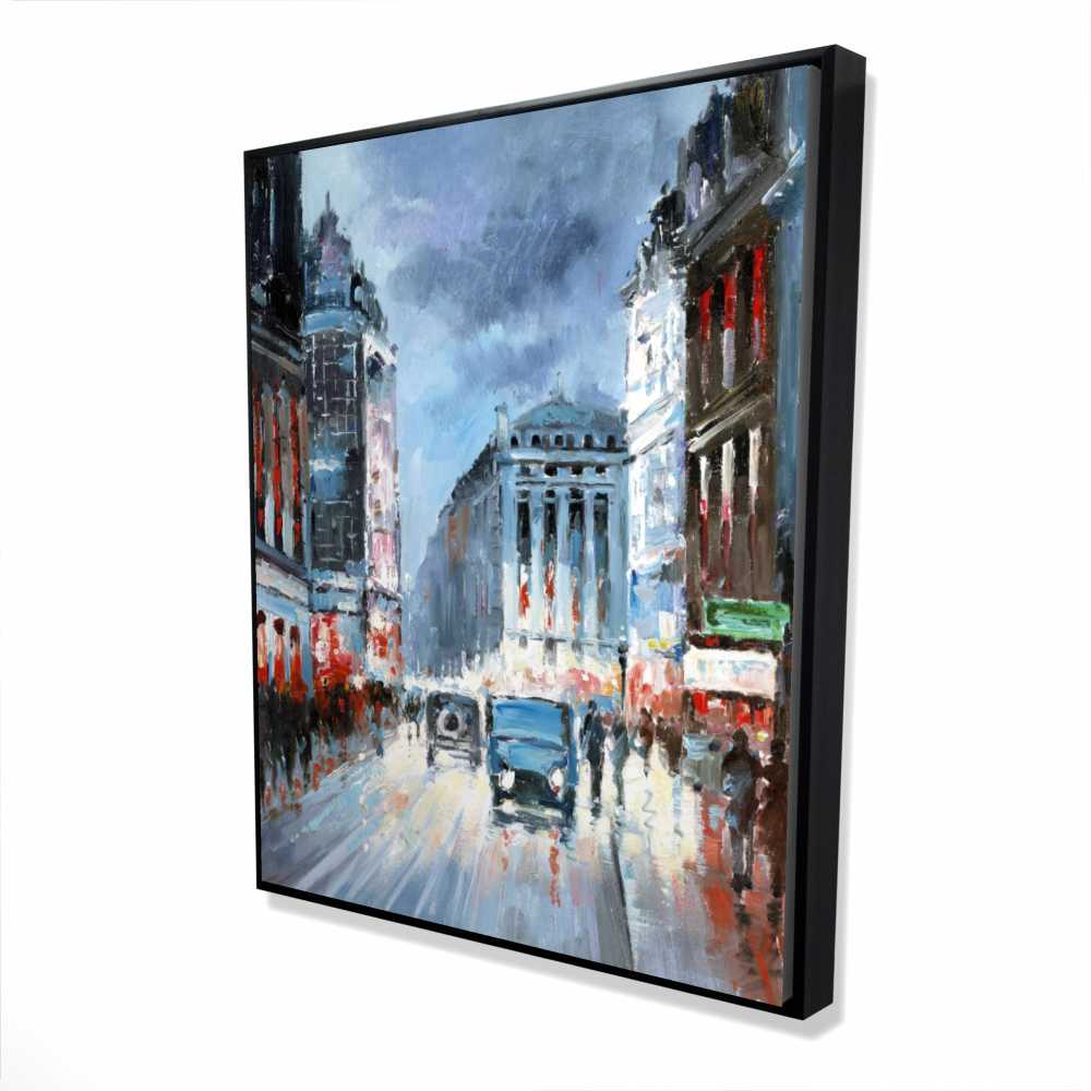 2081-6048-CI169 48 x 60 in. Abstract Red & Blue City - Contemporary Framed Canvas