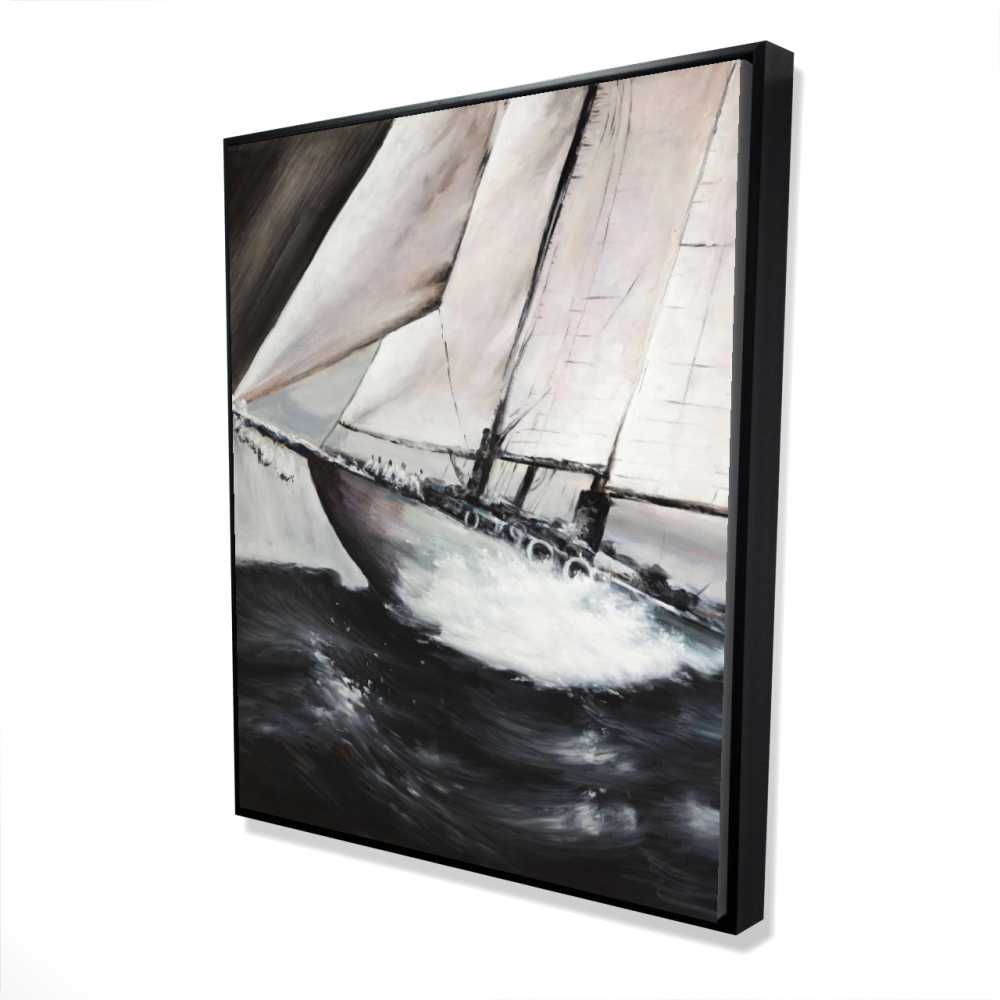 2081-6048-CO20 48 x 60 in. Boat in A Violent Storm - Waves Coastal Framed Canvas Art