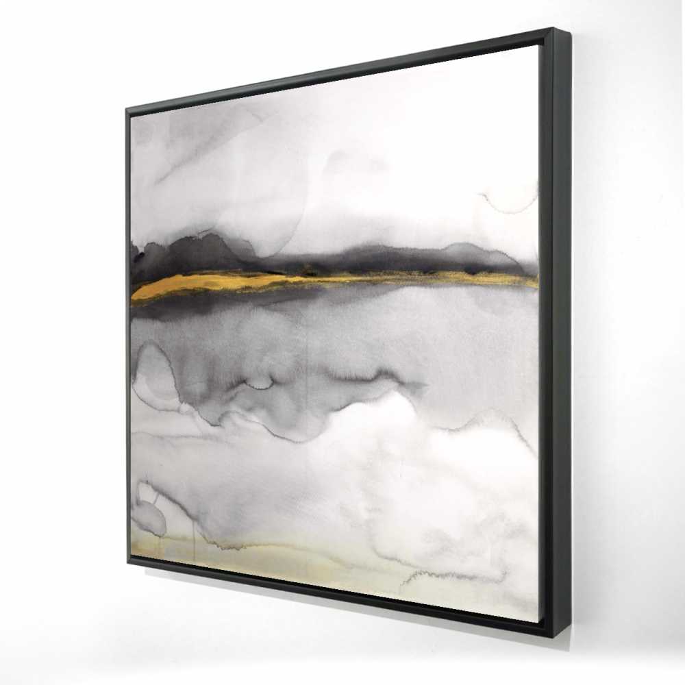 2081-3636-AB74 36 x 36 in. Gold Stripe Abstract - Black Illustrative Framed Canvas Art