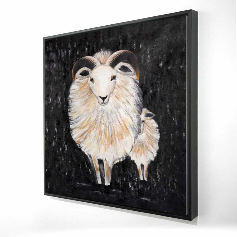 2081-3636-AN107 36 x 36 in. Two Bushy Ram - Rustic Farm Animals Framed Canvas Decor