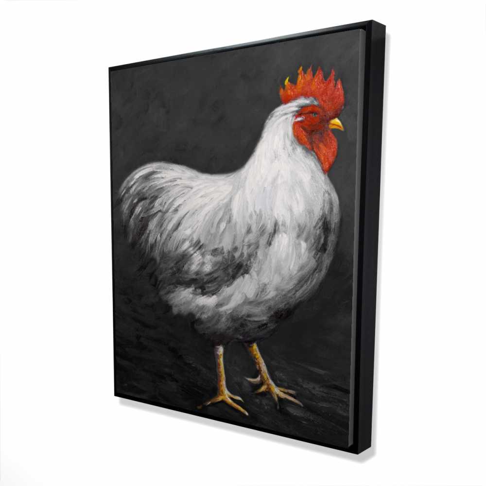 2081-6048-AN201-1 48 x 60 in. Grey Rooster 2 - Kitchen Farm Animals Framed Canvas Decor