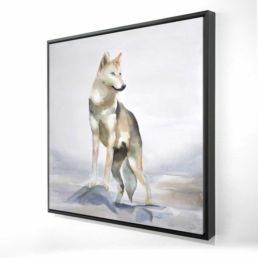 2081-3636-AN403 36 x 36 in. Wolf Wildlife Beige Framed Canvas - Nature Home Decor