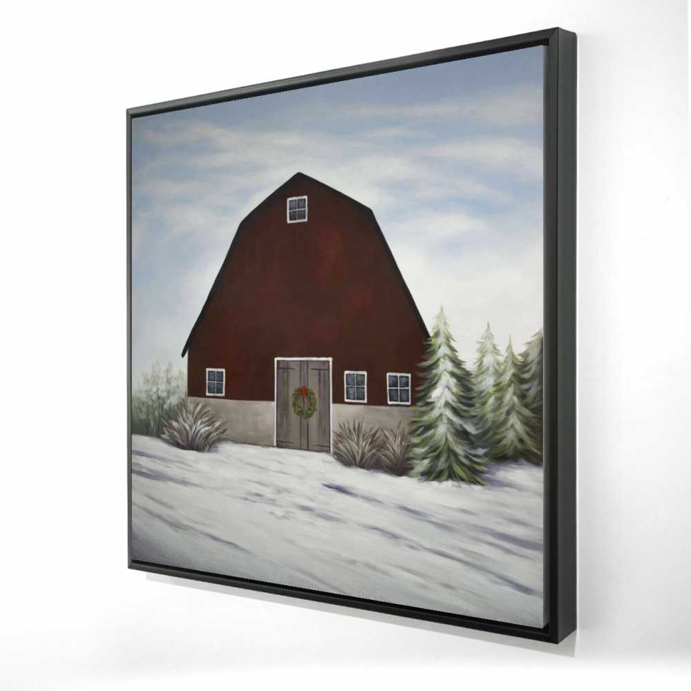 2081-3636-AR14 36 x 36 in. Its Winter on the Farm - Bedroom Red Framed Canvas Decor
