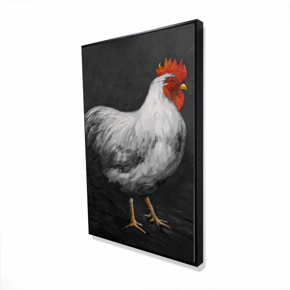 2081-3624-AN201-1 24 x 36 in. Grey Rooster 2 - Rustic Black Framed Canvas for Home Decor